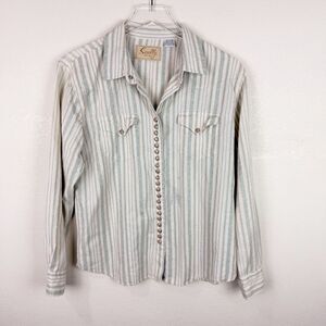 Scully Western Pearl Snap Striped Long Sleeve Rodeo Shirt Top Large